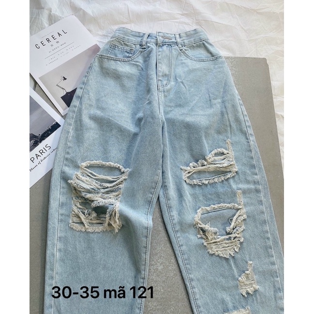 Quần baggy jean nữ rách lưng cao kiểu quần bò baggy hàng VNXK MS121 thời trang bigsize 2KJEAN