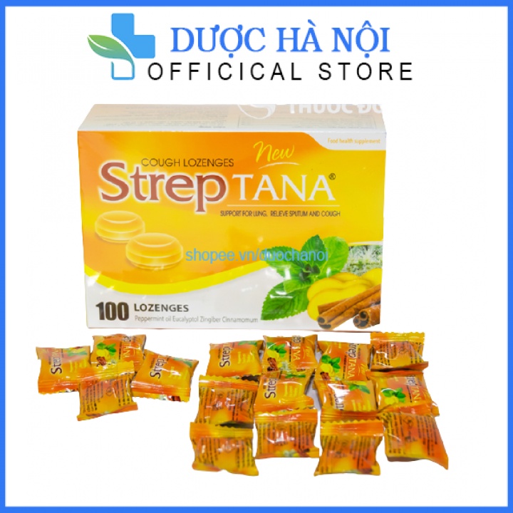 Hộp 100 viên ngậm ho thảo dược Streptana giảm ho , giảm ngứa cổ giảm viêm họng vị cam