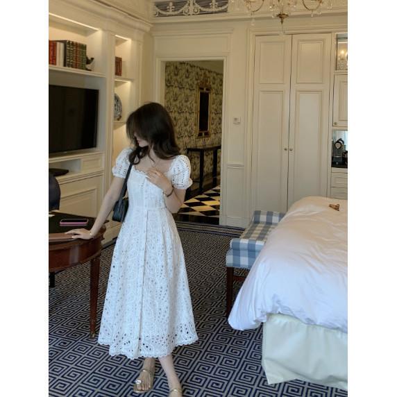 Đầm Ren Dáng Dài Thêu Họa Tiết Hoa Trà Thời Trang Mùa Hè Pháp Thanh Lịch