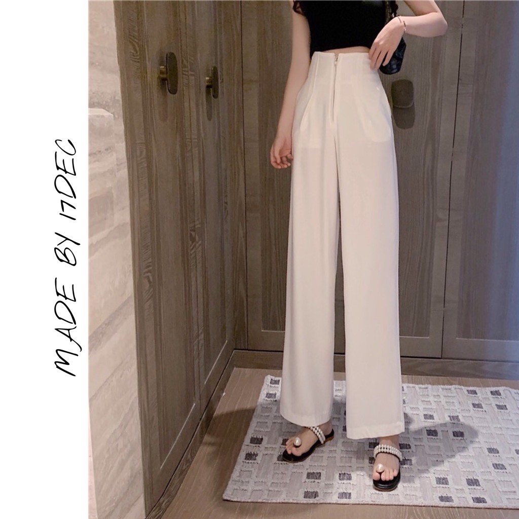 Quần ống rộng cạp liền 17Dec, quần xuông nữ dáng culottes cạp lưng cao khoá nổi cao cấp