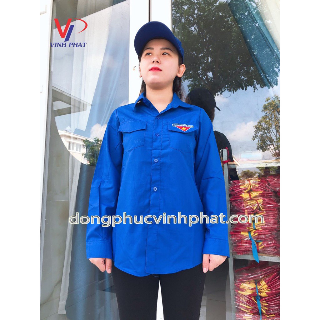 Áo Sơ Mi Đoàn Thanh Niên Nam Nữ Tay Dài Logo Thêu chất đẹp - VĨNH PHÁT