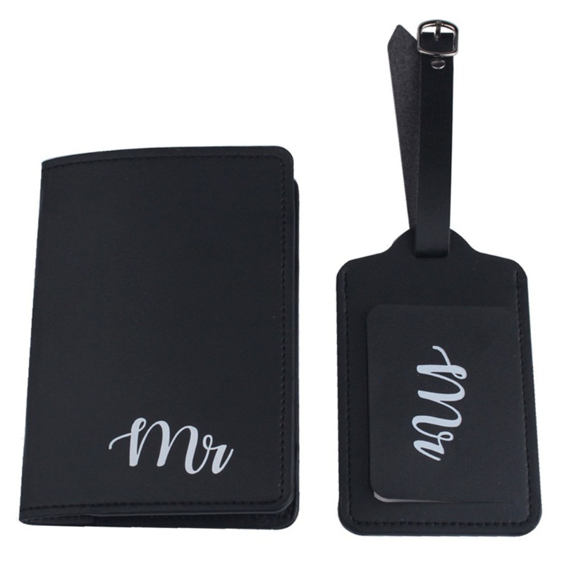 QQ Set 4 Bao Da PU Bọc Hộ Chiếu Thẻ Tên Hành Lý In Chữ Mr Mrs Cho Cặp Đôi