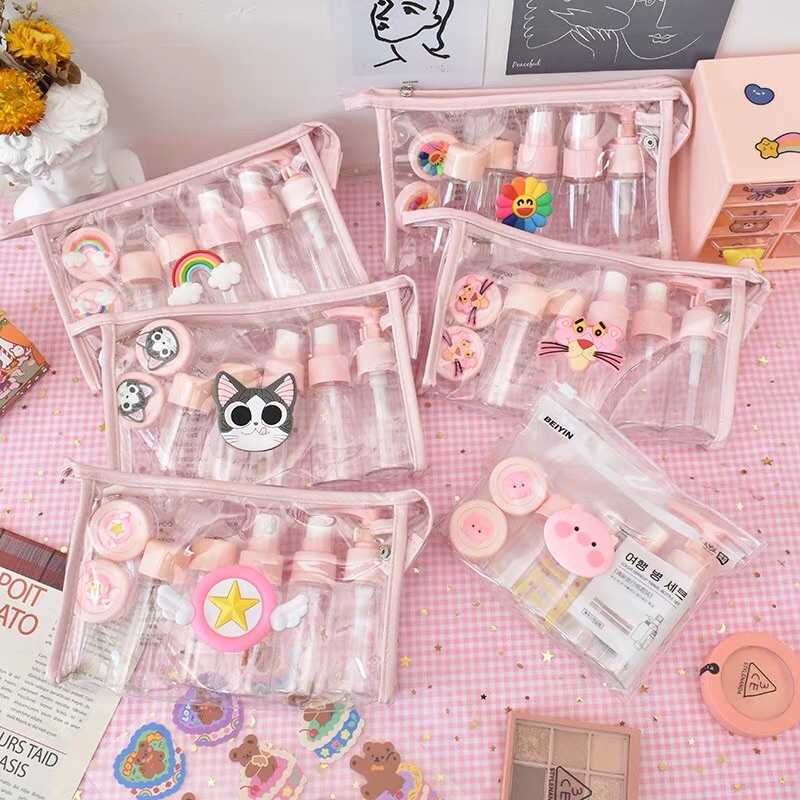 Bộ Chiết Mỹ Phẩm , Lọ Chiết Mỹ Phẩm Mini Hàn Quốc 7 Món { Kèm túi zip}
