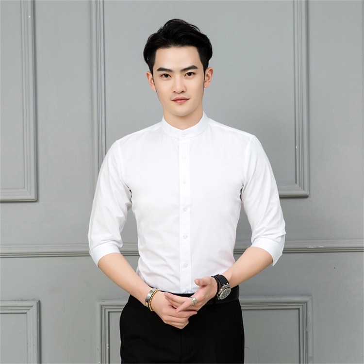Áo sơ mi nam cổ tàu Vettino áo sơ mi nam cổ trụ vải cao cấp chống xù chống phai