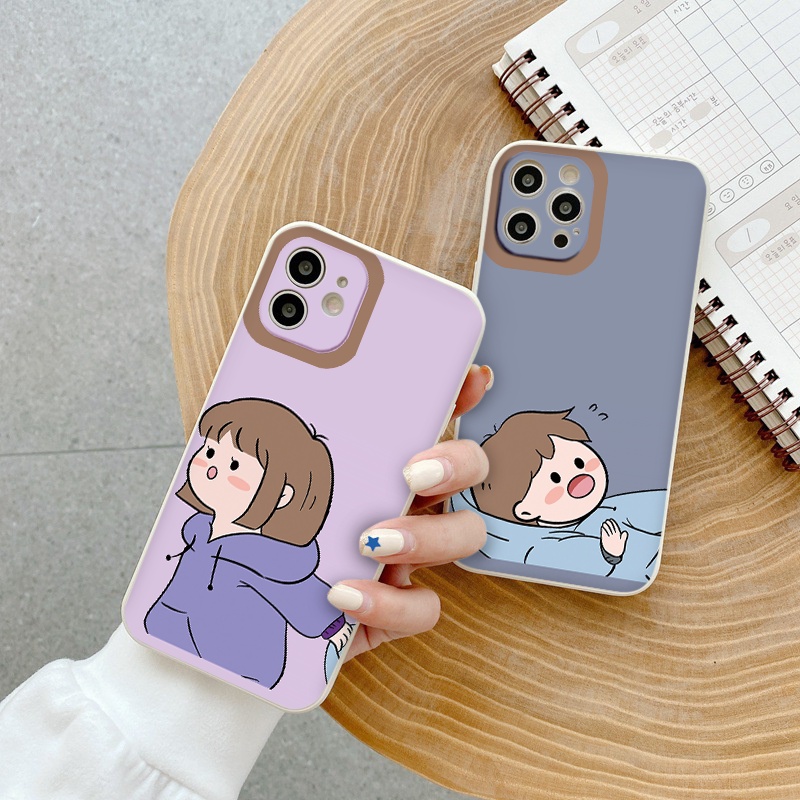 Ốp điện thoại hoạt hình cặp đôi dễ thương viền vuông ngộ nghĩnh BVC ốp iPhone6/6s/7/8/se2020/x/xs/xr/xsmax/11/12/13Pro