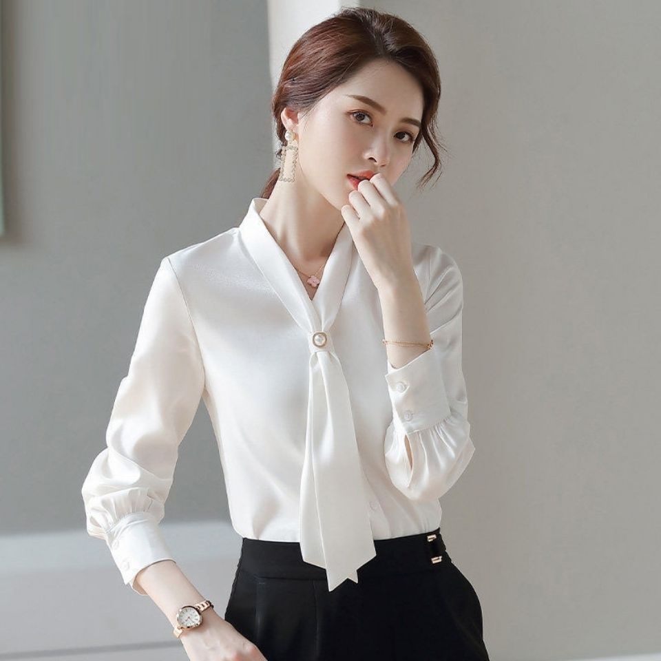 Áo Sơ Mi Chiffon Tay Dài Màu Trắng Thời Trang Xuân Thu Dành Cho Nữ