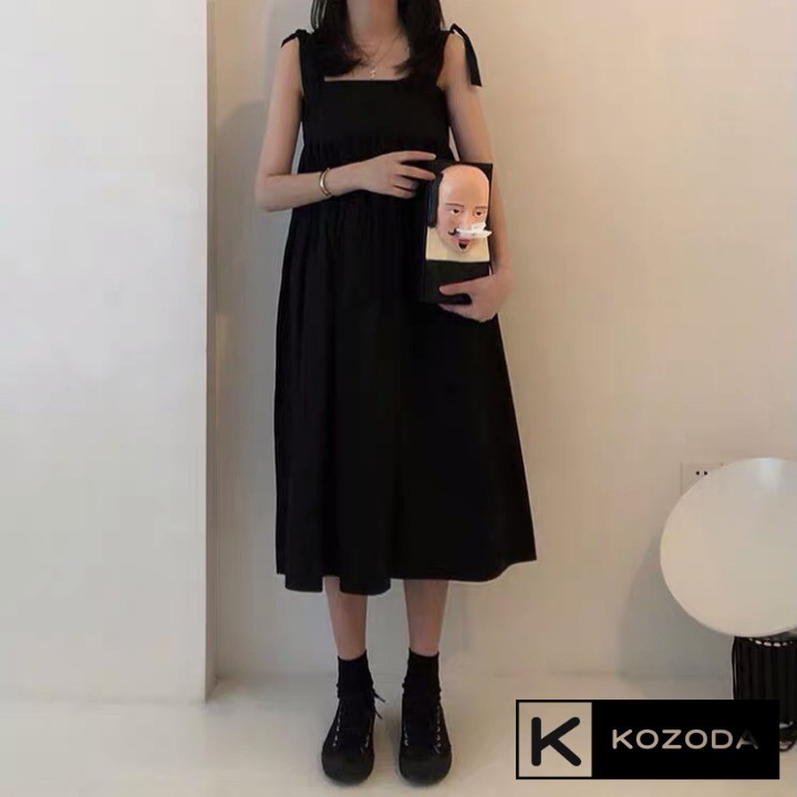 Váy 2 dây đầm babydoll dáng dài trắng đen kem xanh có dây điều chỉnh 2 lớp dày dặn không lộ KOZODA D17 | BigBuy360 - bigbuy360.vn