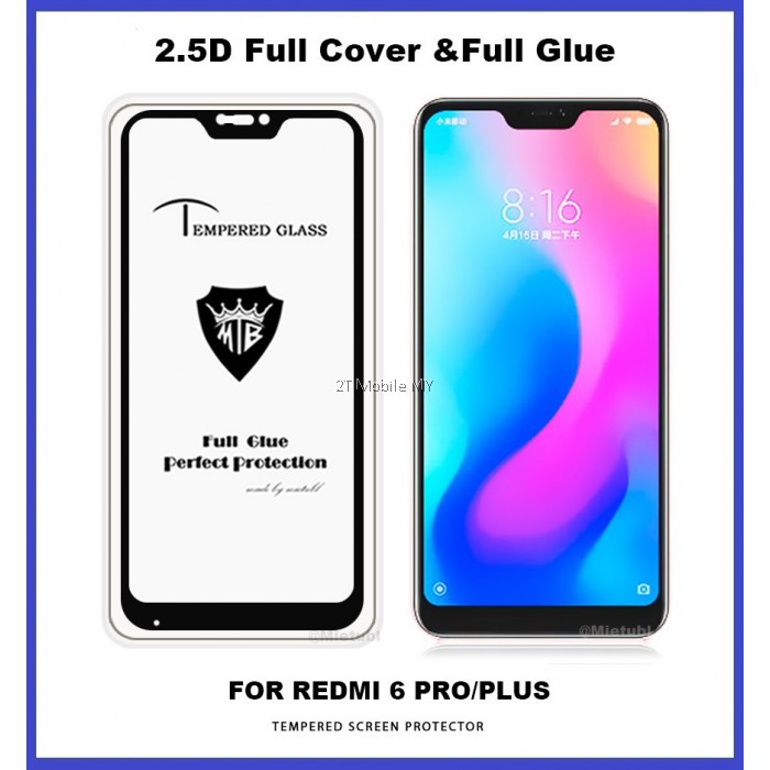 Kính cường lực full màn Xiaomi Redmi 6 Pro / Mi A2 Lite  Đen