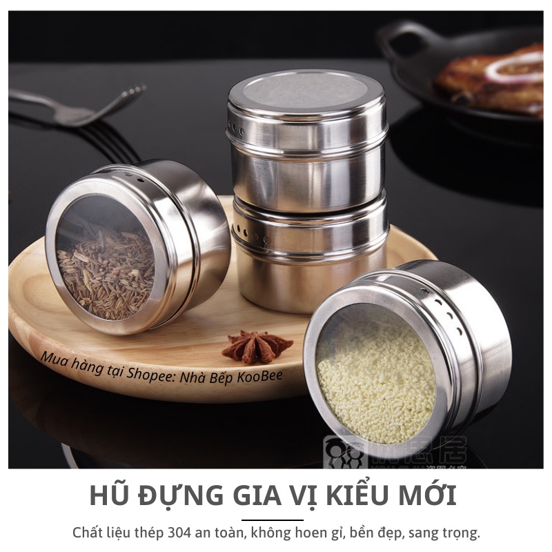 Hũ đựng gia vị nắp nam châm bằng thép không gỉ tiện lợi KooBee (NB04)