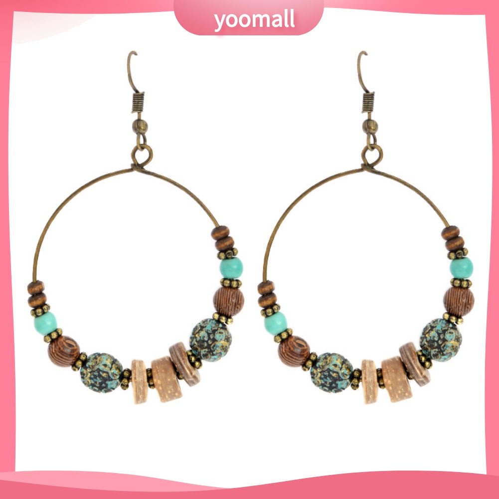 Bông tai móc hình tròn đính hạt kiểu bohemian dễ thương cho nữ