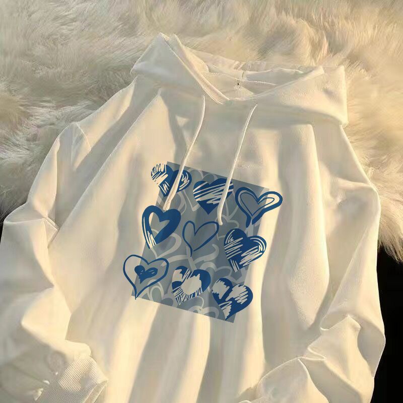 Áo Hoodie Tay Dài Dáng Rộng Màu Trắng In Họa Tiết Thời Trang Mùa Thu Mới Cho Nữ