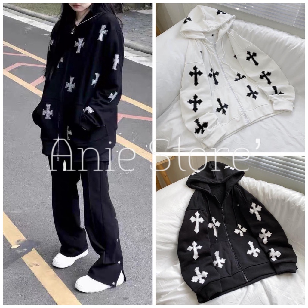 Áo Nỉ Unisex Chữ Thập 🦋 Áo Khoác Nam Nữ Có Mũ Dáng Rộng 2 Màu 🦋