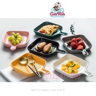 Đĩa gốm sứ phong cách nhật có tay cầm, thố đĩa sứ hình chảo vân nổi hoạ tiết độc đáo có tay cầm - Cutekids.