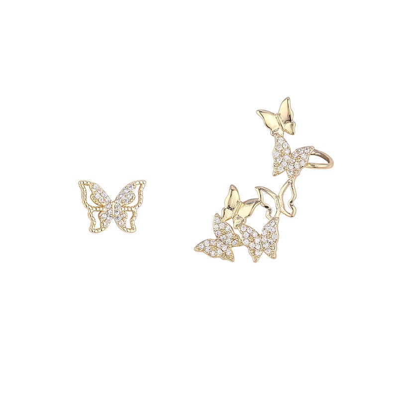 Khuyên tai mạ bạc 925 họa tiết hình bướm đính kim cương nhân tạo thời trang