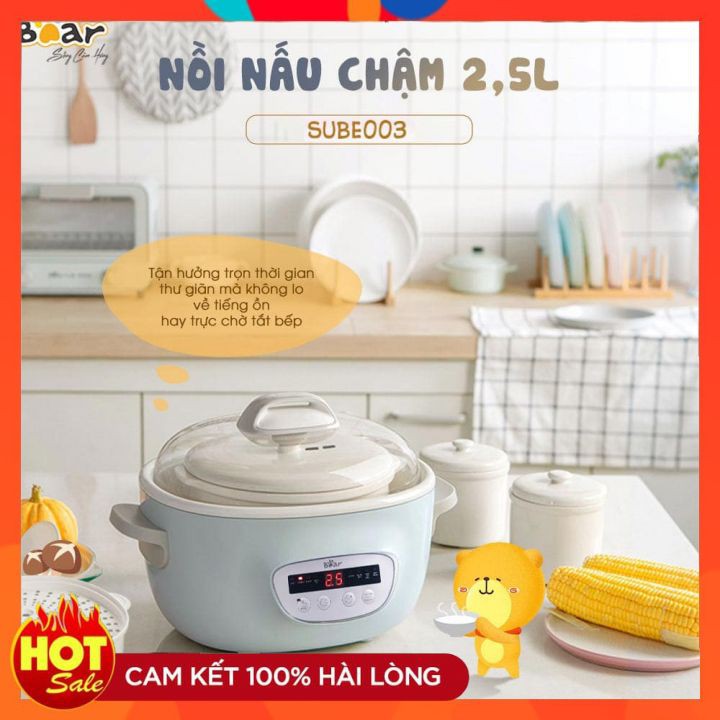 Nồi Nấu Cháo Chậm, Nồi Nấu Chậm 2.5L, Nồi Nấu Đa Năng Kèm Lồng Hấp, Bảo Hành 18 Tháng