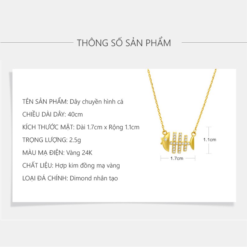 Dây Chuyền Nữ Hình Cá, Mạ Vàng 24K, Trang Sức Xuping Chính Hãng, XPDC03