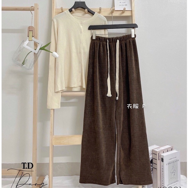Quần suông nữ ullzzang vải nhung tăm ống rộng cao cấp 4 màu Bingshop