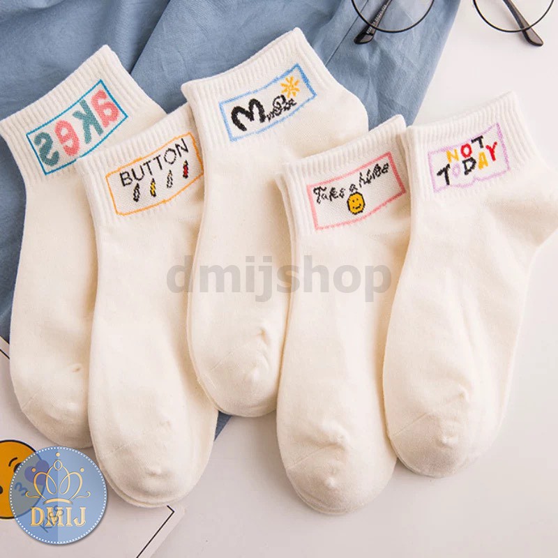 Set 5 đôi tất nữ cổ thấp nhiều màu vớ nữ cổ thấp hình chữ button T79