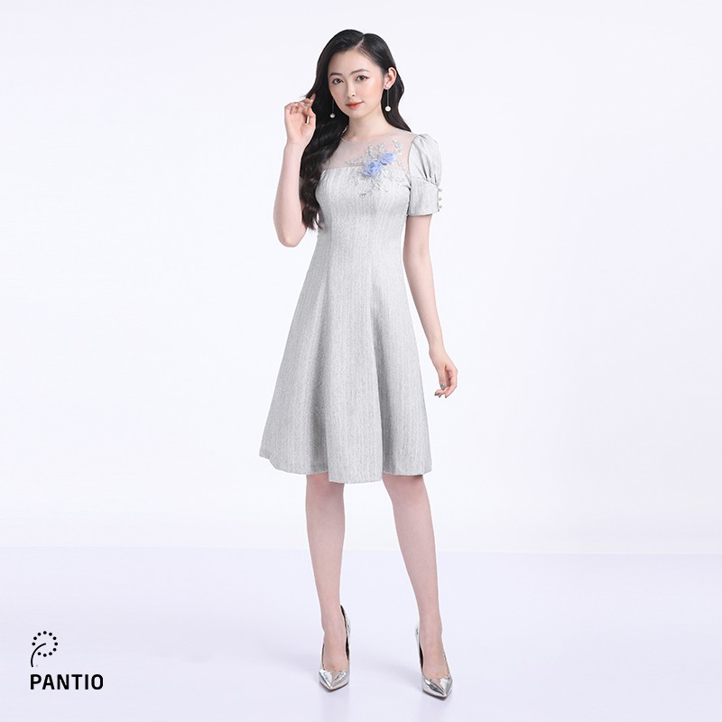 Đầm công sở chất liệu thô đũi dáng xòe ngắn tay FDC32733 - PANTIO