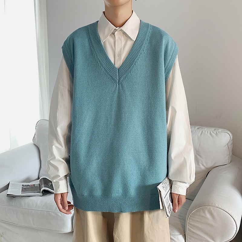 Áo gile nam len bigsize thời trang ulzzang hàn quốc áo len nam gile form rộng cổ V kiểu vest mặc ngoài thời trang đi học
