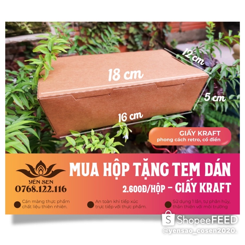 Set 50 hộp giấy đựng thức ăn 18 * 12 * 5 cm +  mua hộp tặng tem