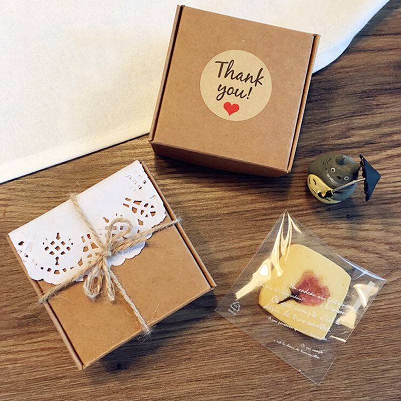 Bộ 60 Sticker Giấy Kraft In Chữ Thank You Dùng Trang Trí Bánh Kem