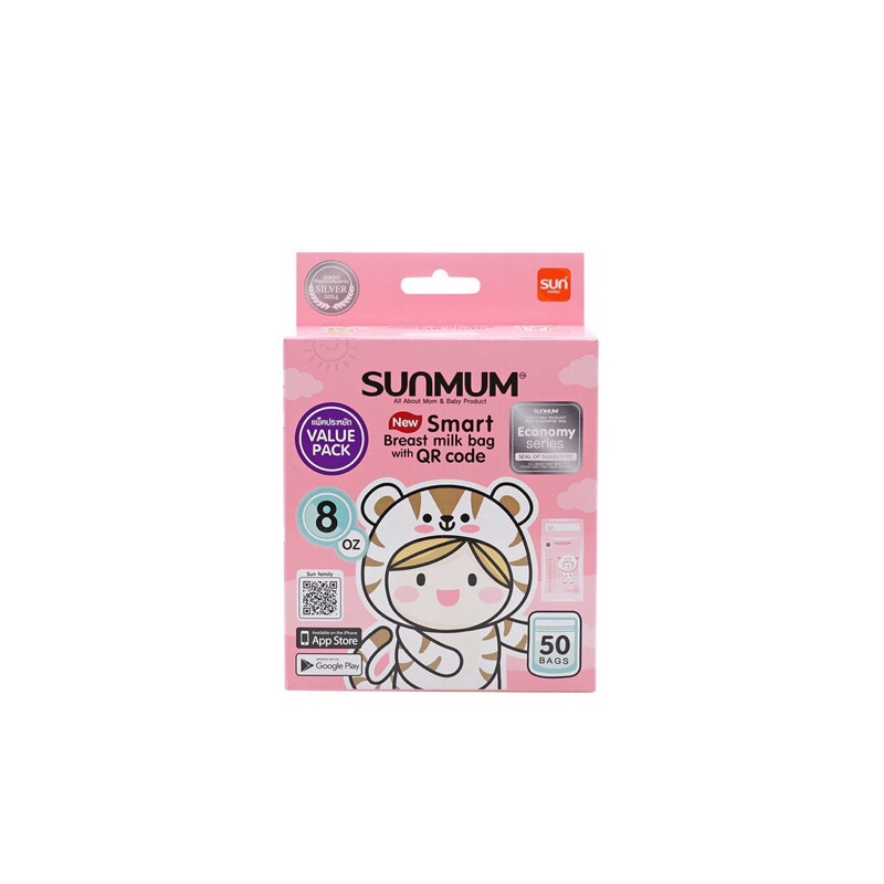 Hộp 30 Túi Trữ Sữa Sunmum 100ml Thương Hiệu Thái Lan Màu Hồng, 3 Khoá Zip, Vạch Chia Đựng Tối Đa 150ml