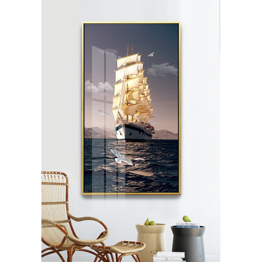 Tranh treo tường phòng khách phong cách hiện đại Thuyền buồm nghệ thuật phủ bóng hoặc canvas BK0040