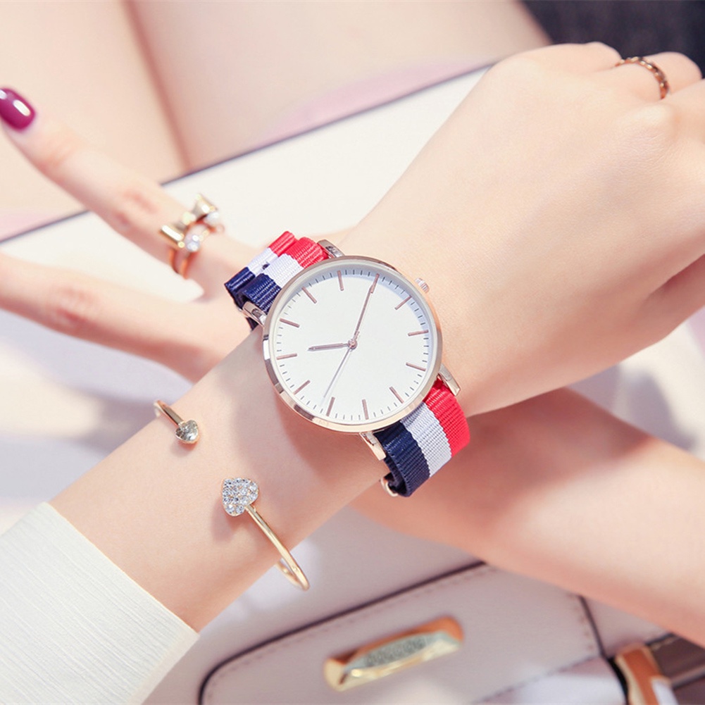 Đồng hồ đeo tay bộ máy quartz dây đeo bằng nylon họa tiết kẻ sọc thời trang cho cặp đôi