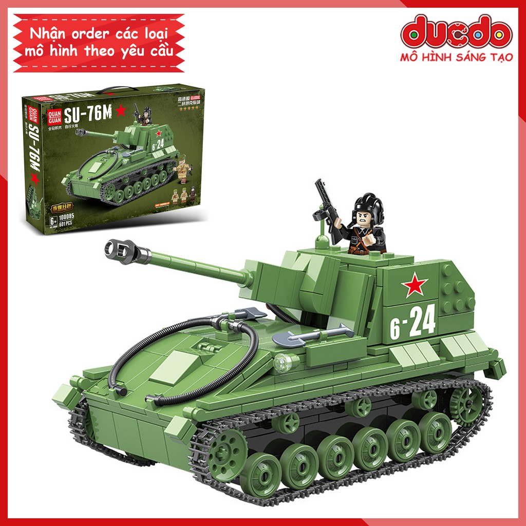 Lắp ghép Siêu tank SU 76M của Liên Xô - Đồ chơi Xếp hình Mô hình WW2 QuanGuan 100085