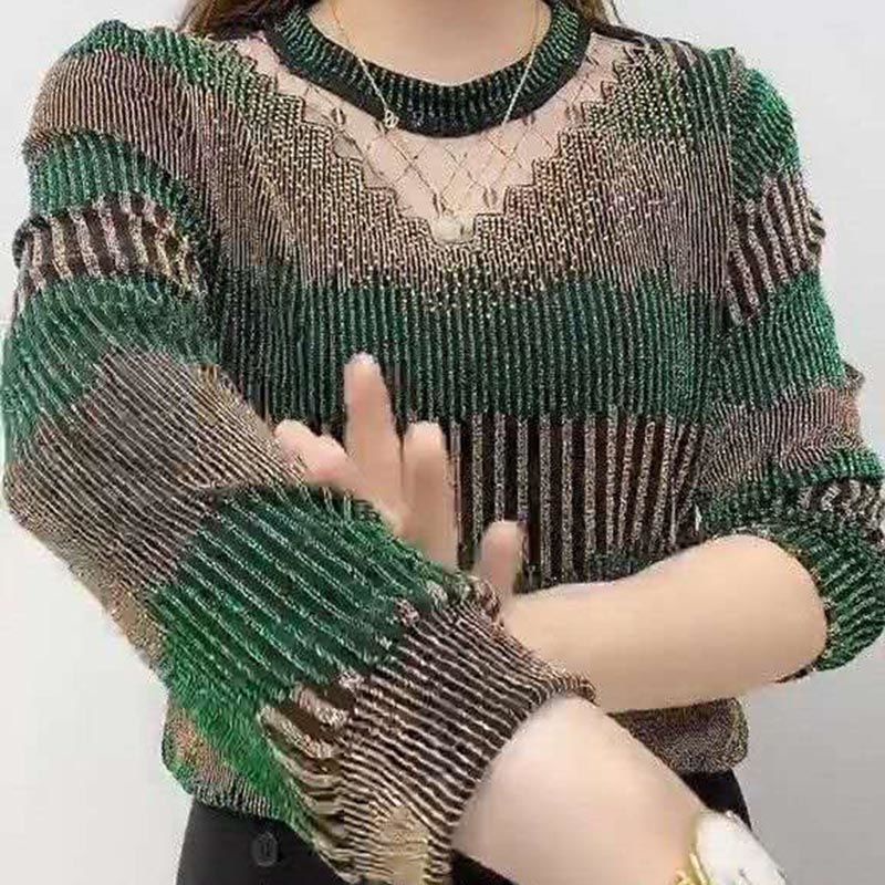 Áo Thun Tay Dài Phối Ren Dáng Rộng Thiết Kế Tinh Tế Thời Trang Mùa Thu Cho Phụ Nữ Trung Niên