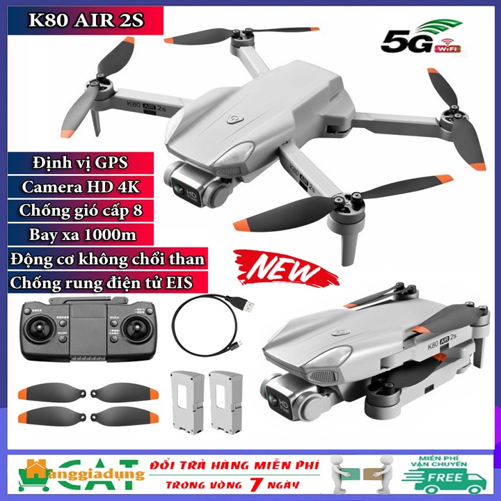 Flycam K80 AIR 2S, flycam giá rẻ, máy bay điều khiển từ xa động cơ không chổi than, GPS, Pin 3000mAh, chống gió cấp 8 | BigBuy360 - bigbuy360.vn