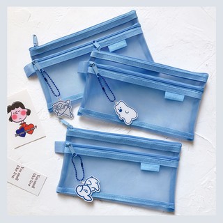 Túi Đựng Bút Bằng Lông Cừu Màu Xanh Dương Sức Chứa Lớn Phong Cách Hàn Quốc Dễ Thương