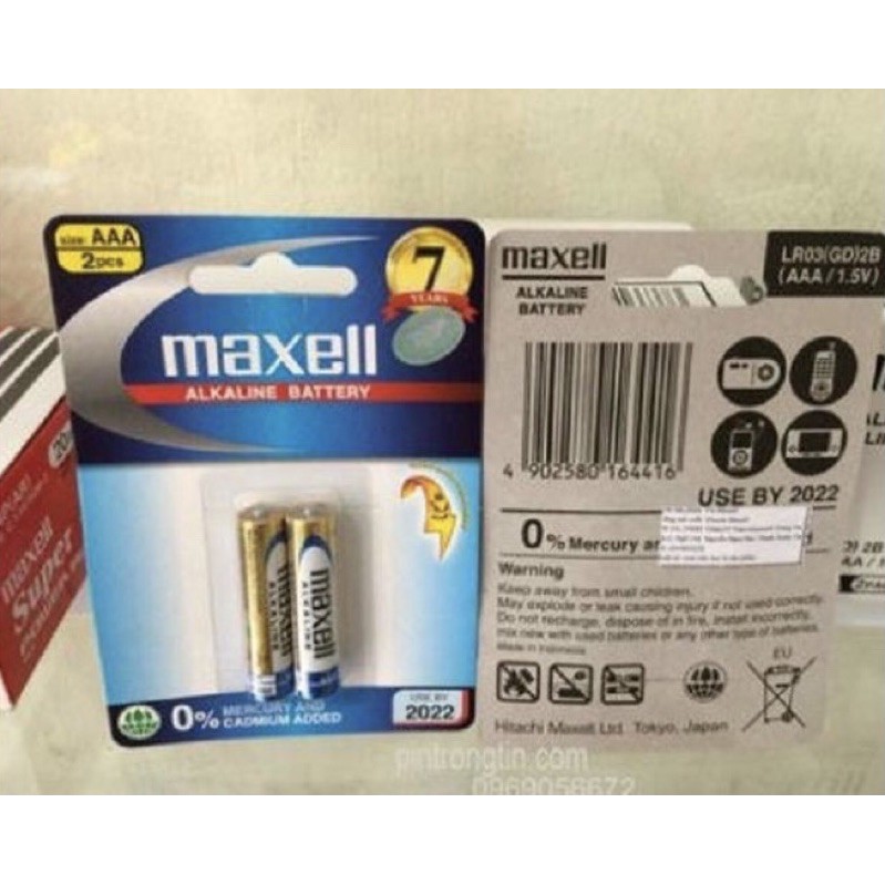 Pin AAA Maxell Alkaline 1 vĩ 2 viên cao cấp dung lượng cao - Pin vàng - Hộp 20 viên pin 3a