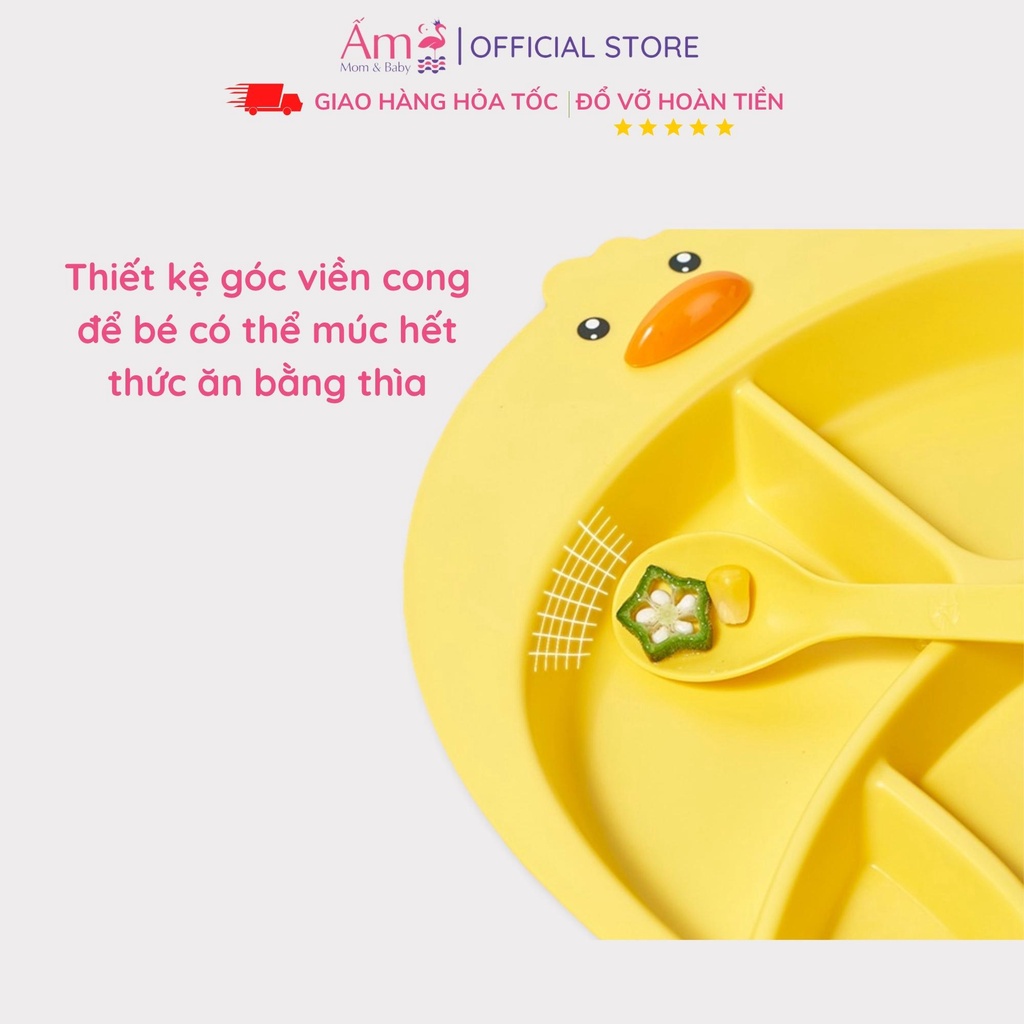 Bộ Ăn Dặm Cho Bé Hình Vịt Vàng Dễ Thương Ấm Baby Gồm Khay, Bát Và Cốc Chất Liệu Nhựa PP An Toàn Ấm Gift Decor