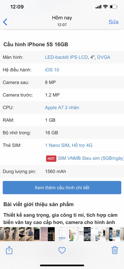 Điện Thoại Apple Iphone 5s ( 1GB/16GB ). Hàng cũ đẹp 90%.