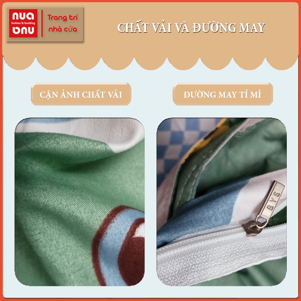 Bộ chăn ga cotton poly bọc đệm nệm lồng ruột chăn họa tiết loài vật chuột mickey khủng long kute trang trí giường ngủ