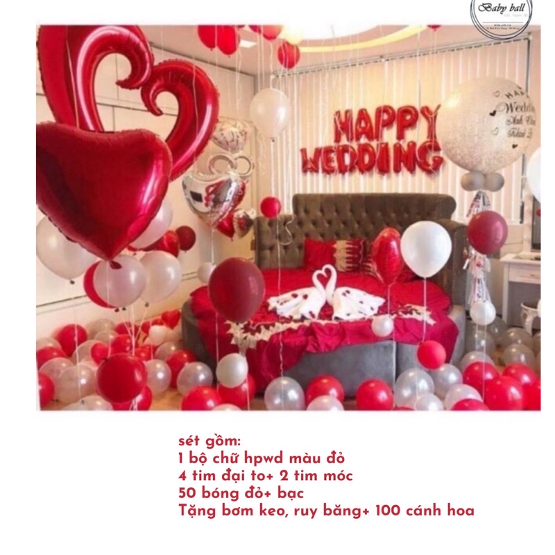 [XU HƯỚNG] Sét Bóng Trang Trí Phòng Cưới Màu Trắng Bạc Tinh Tế [ Tặng Phụ Kiện]