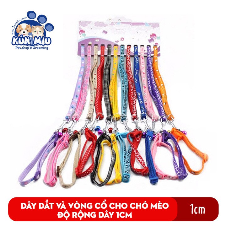 Dây dắt và vòng cổ cho chó mèo Kún Miu độ rộng dây 1cm nhiều màu sắc