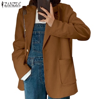 Áo khoác blazer ZANZEA bằng vải nhung tay dài cổ lật may túi thời trang cho nữ