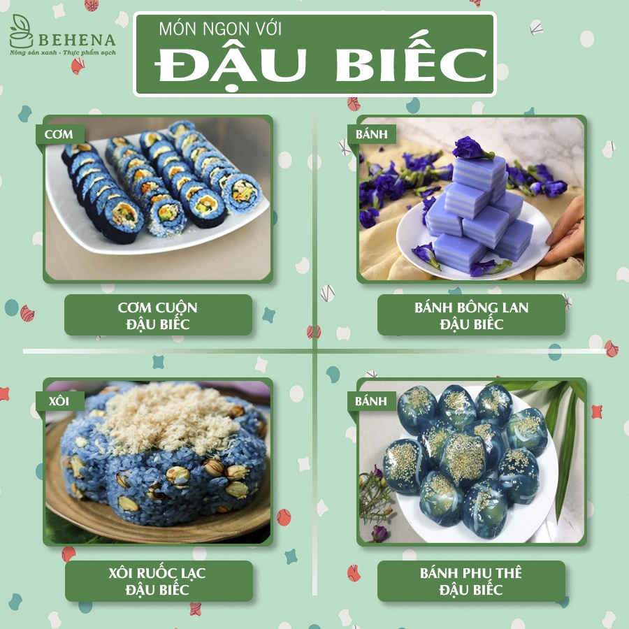 Bột Hoa Đậu Biếc Behana - Hộp 50g (2gói x 25g), bột tạo màu xanh dương đẹp mắt và tạo mùi thơm cho món ăn siêu tiện lợi