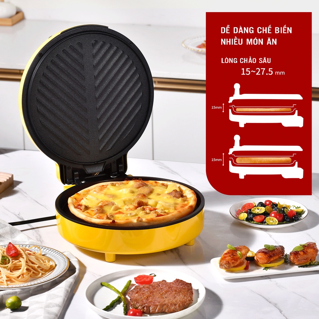 Chảo nướng điện hai mặt bề mặt chống dính CÁT Á - Máy kẹp nướng Bánh mì, chiên, rán làm bánh pancake