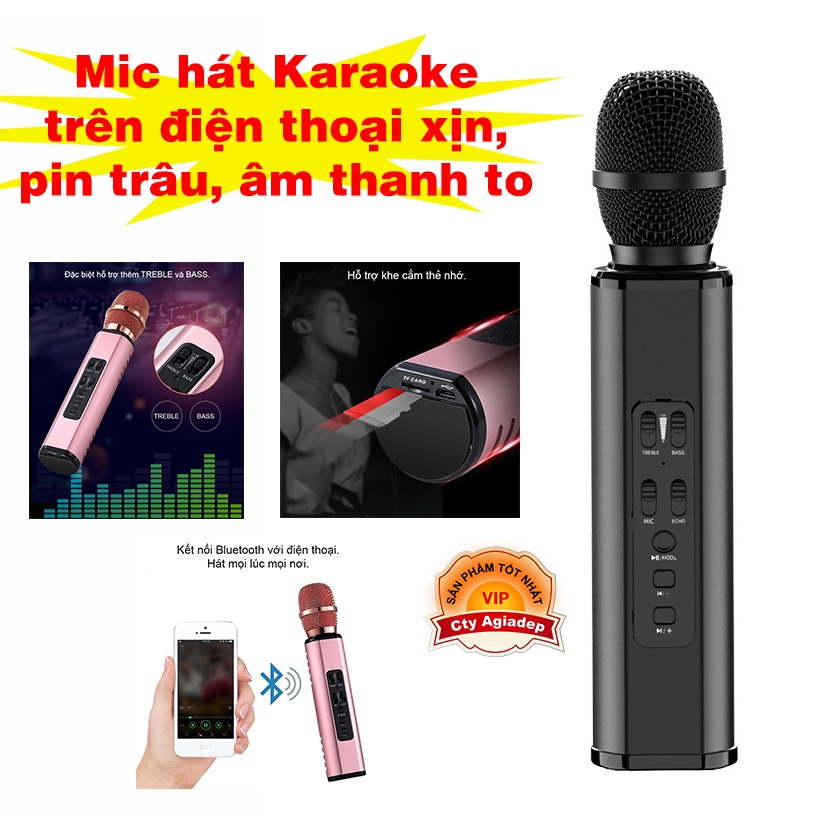 [Mã ELHACE giảm 4% đơn 300K] Micro Bluetooth kết nối ĐT hát Karaoke pin khỏe, âm thanh chất 3D AGD-K6