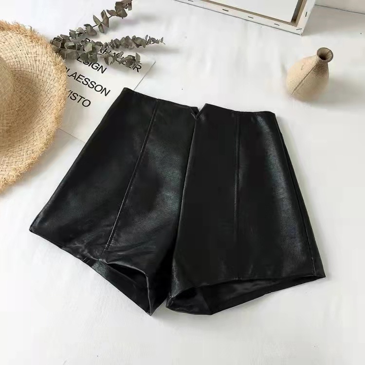 Quần short da lưng cao ống rộng thời trang cho nữ