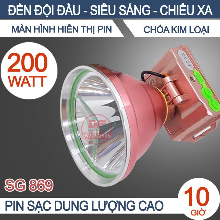 ĐÈN PIN ĐỘI ĐẦU SG 869 200W SIÊU SÁNG - CHỐNG NƯỚC - 2 PIN SẠC DUNG LƯỢNG CAO