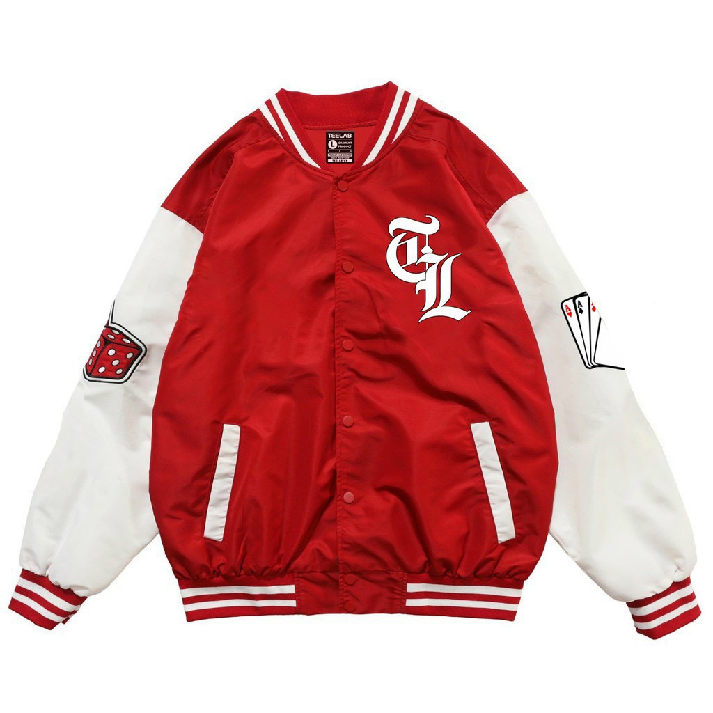 Áo khoác bomber vải dù 2 lớp in nổi logo lá bài teelab 314onthetrending