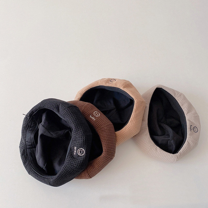 Mũ Beret Thêu Chữ Và Mặt Cười Phong Cách Retro Anh Quốc Thời Trang Cho Trẻ Em