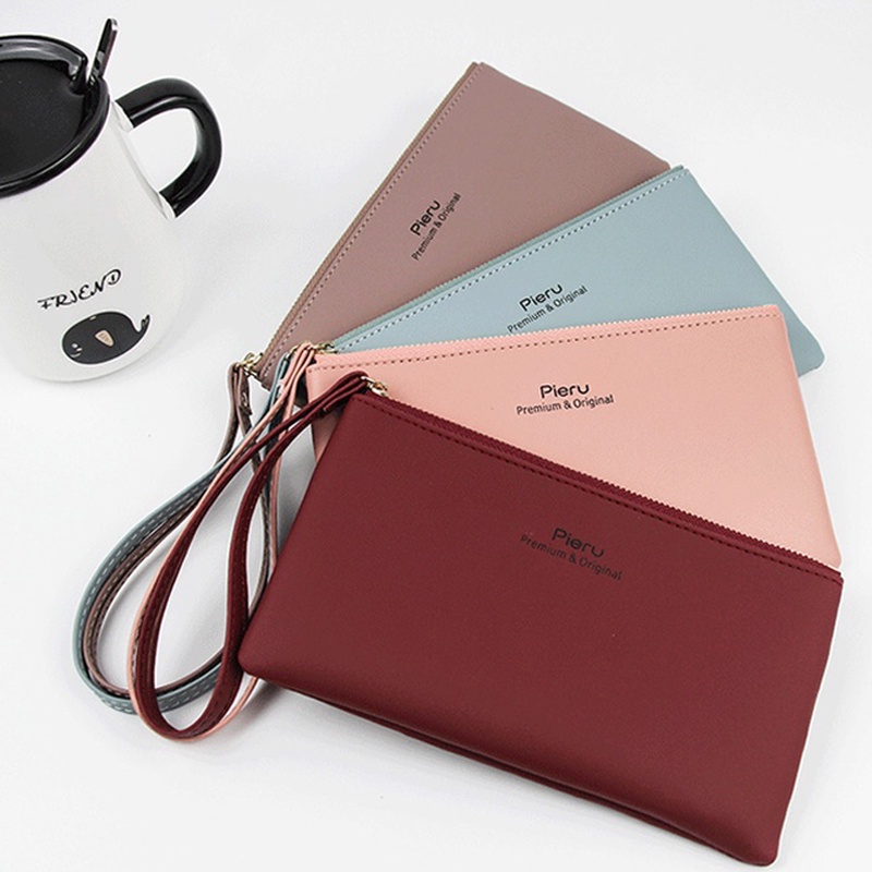 Phụ nữ Ví dây kéo Clutch Da PU Màu rắn Ví dài