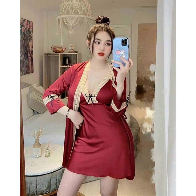 Sét Đầm Ngủ Ren Quyến Rũ, Váy Ngủ Có Đệm Kèm Áo Choàng Lụa Siêu Quyến Rũ Cho Các Nàng Từ 40-63kg. | BigBuy360 - bigbuy360.vn