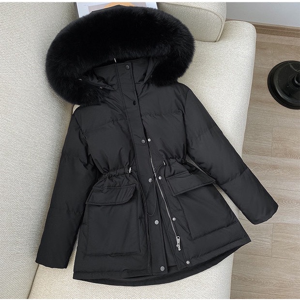 Áo khoác nữ phao lông vũ siêu ấm mũ lông thỏ to mịn hàng Quảng Châu cao cấp | BigBuy360 - bigbuy360.vn